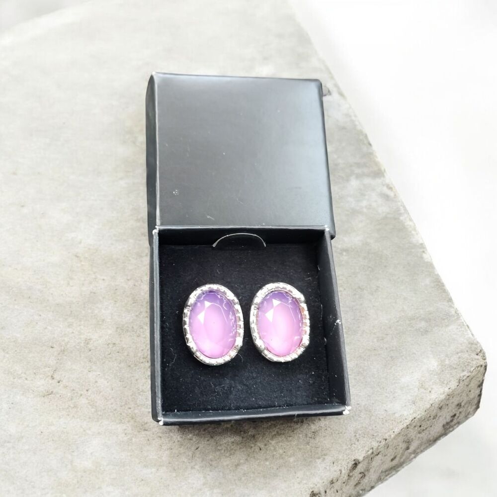 Sterling Silver 925 Lavender Oval Stud Earrings Purple Stone Jewelry Vintage 90s